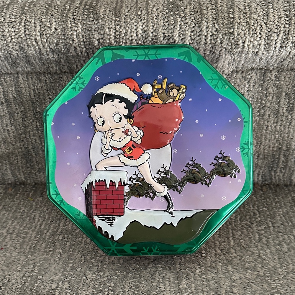 vintage Betty Boop Christmas tin container.